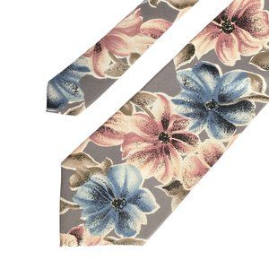 Golden House Custom Cravats Mens Floral Gray Brown Blue Silk Necktie 58in